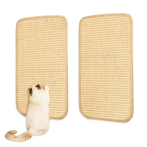 Kratzmatte Katze, 2 StückKratzbretter Katze Wand,Sisal Teppich Katzen, Selbsthaftender Kratzwand für Katzen Selbstklebend, Sisalteppich Katzens Kratzbrett,50x25cm,Beige von vonsera