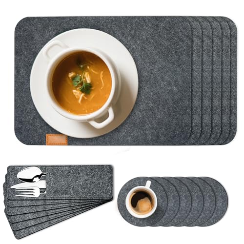 Vonsera Platzsets Abwaschbar, Hitzebeständig Tischsets Abwaschbar und Untersetzer, 18er Set Tischsets und Untersetzer mit Besteckhüllen, Schützen Sie Ihren Küchen - und Esstisch, Rechteckig von Vonsera