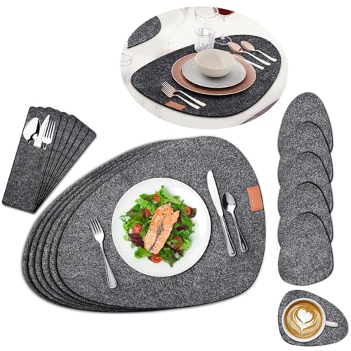 Vonsera Tischsets Abwaschbar und Untersetzer, Platzsets Abwaschbar, Hitzebeständig, 18er Set Tischsets und Untersetzer mit Besteckhüllen, Schützen Sie Ihren Küchen- und Esstisch, Birnenförmig von Vonsera