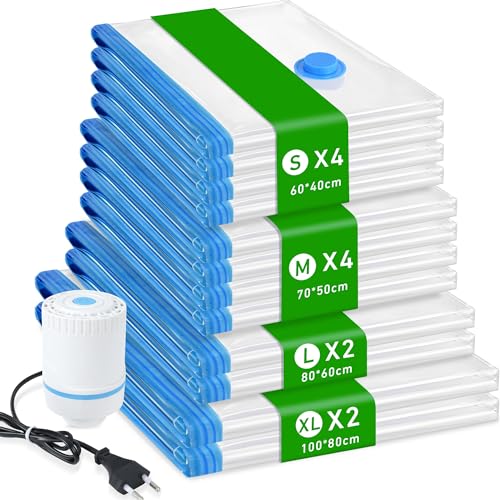 12 Vakuumbeutel für Kleidung & Bettdecken, Inkl. Elektrischer Vakuumpumpe – XL/L/M/S Kompressionsbeutel für Reise, Lagerung & Umzug, Platzsparend & Wasserdicht von Vonsera