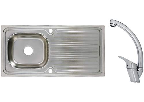 Edelstahlspüle Einbauspüle Sets mit verschiedenen Hochdruck Armaturen 1 1,5 oder 2 Becken Spülbecken Spüle Küchenspüle rechteckig oval oder rund (100 x 50 cm + Mega Armatur) von Vontech