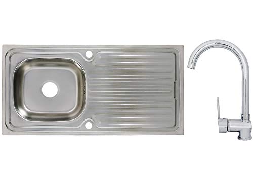 Edelstahlspüle Einbauspüle Sets mit verschiedenen Hochdruck Armaturen 1 1,5 oder 2 Becken Spülbecken Spüle Küchenspüle rechteckig oval oder rund (100 x 50 cm + Ruby Armatur) von Vontech