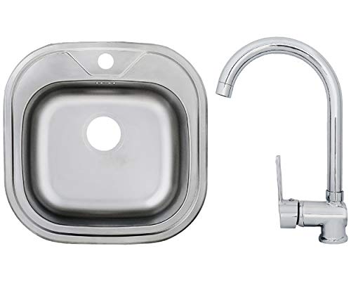 Edelstahlspüle Einbauspüle Sets mit verschiedenen Hochdruck Armaturen 1 1,5 oder 2 Becken Spülbecken Spüle Küchenspüle rechteckig oval oder rund (48 x 48 cm + Ruby Armatur) von Vontech