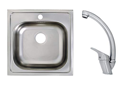 Edelstahlspüle Einbauspüle Sets mit verschiedenen Hochdruck Armaturen 1 1,5 oder 2 Becken Spülbecken Spüle Küchenspüle rechteckig oval oder rund (50 x 50 cm + Mega Armatur) von Vontech