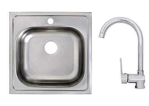 Edelstahlspüle Einbauspüle Sets mit verschiedenen Hochdruck Armaturen 1 1,5 oder 2 Becken Spülbecken Spüle Küchenspüle rechteckig oval oder rund (50 x 50 cm + Ruby Armatur) von Vontech