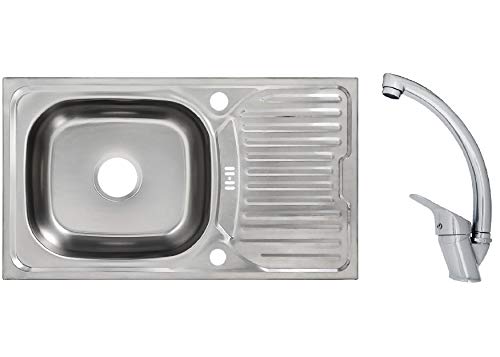 Edelstahlspüle Einbauspüle Sets mit verschiedenen Hochdruck Armaturen 1 1,5 oder 2 Becken Spülbecken Spüle Küchenspüle rechteckig oval oder rund (76 x 43,5 cm + Mega Armatur) von Vontech