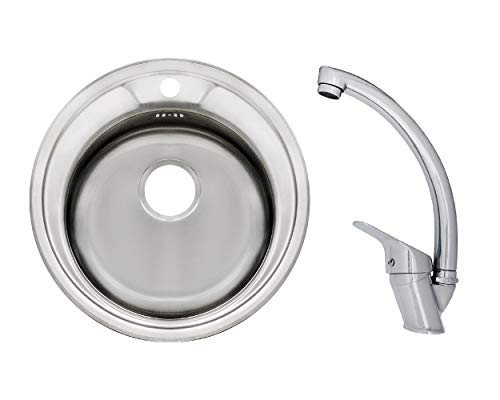 Edelstahlspüle Einbauspüle Sets mit verschiedenen Hochdruck Armaturen 1 1,5 oder 2 Becken Spülbecken Spüle Küchenspüle rechteckig oval oder rund (Rundspüle K48 + Mega Armatur) von Vontech
