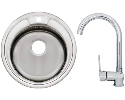 Edelstahlspüle Einbauspüle Sets mit verschiedenen Hochdruck Armaturen 1 1,5 oder 2 Becken Spülbecken Spüle Küchenspüle rechteckig oval oder rund (Rundspüle K48 + Ruby Armatur) von Vontech