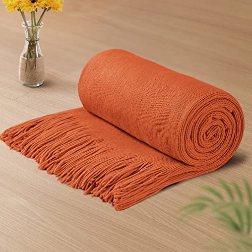 Vonty Rostorange Strickdecke mit Quasten, Fransen, 127 x 152,4 cm, super weiche Strickdecke, Bauernhaus-dekorative leichte Decke für Couch, Sofa, Bett von Vonty