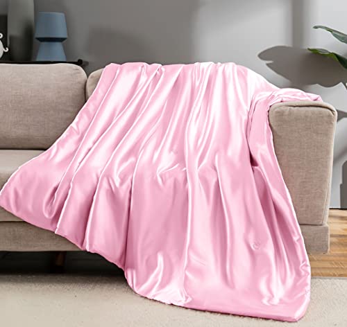 Vonty Satin-Überwurfdecke, 127 x 152 cm (mit kleinen Blumen) – kühlend und seidig, faltenfrei, Zopfmuster für Couch, Sofa, Bett, Outdoor von Vonty