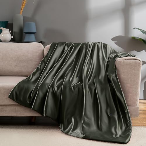 Vonty Satin-Überwurfdecke, dunkelgraue Satin-Decken, 152,4 x 203,2 cm, kühlende und seidige Überwurfdecke, knitterfrei, Zopfstrick-Überwurfdecke für Coush Sofa Bett Outdoor von Vonty