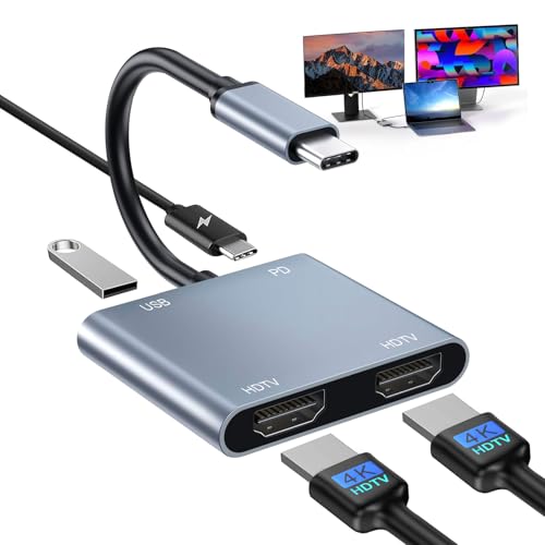 USB C auf HDMI Adapter, 4 in 1 HDMI Splitter mit 2 HD-MI, USB, PD 100W, Dual hdmi adapters for 2 Monitors unterstützt 4k@60Hz und dual 4k@30Hz, hd-mi dual Monitor Adapter for MacBook Pro/Air, Dell USB C auf HDMI Adapter, 4 in 1 HDMI Splitter mit 2 HD-MI, USB, PD 100W, Dual hdmi adapters for 2 Monitors unterstützt 4k@60Hz und dual 4k@30Hz, hd-mi dual Monitor Adapter for MacBook Pro/Air, Dell von Vonxite