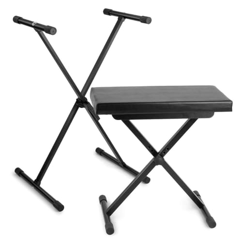 Vonyx Keyboardständer und Keyboard-Sitzhocker, Hocker und Ständer höhenverstellbar, für komfortables spielen von Vonyx