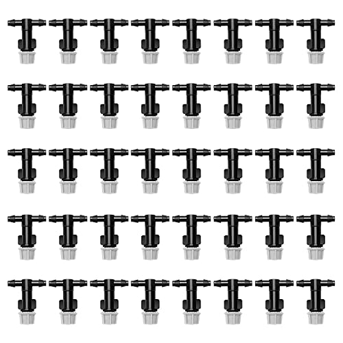 40 Stücke Sprinklerköpfe Düsen mit T-Gelenke, VooGenzek Garten Misting Bewässerungssystem, T-Gelenke Sprühdüse Bewässerung, Wassernebel kühlsystem sprinklerdüse für Garten, Rasen, Grau von VooGenzek
