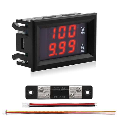 VooGenzek 0.28" LED Voltmeter Amperemeter, Detektor Spannung Strommesser Panel Ampere Voltmeter, DC 0-100V 50A, mit 50A Stromnebenschluss, für Multimeter Volt Amperemeter Panel von VooGenzek