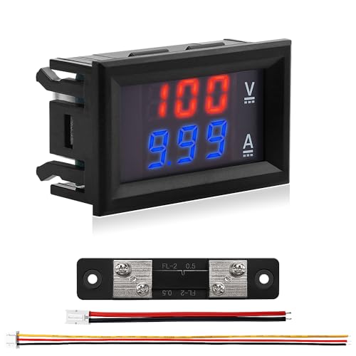 VooGenzek 0.28" LED Voltmeter Amperemeter, Roter und Blauer Detektor Spannung Strommesser Panel Ampere Voltmeter, DC 0-100V 50A, mit 50A Stromnebenschluss, für Multimeter Volt Amperemeter Panel von VooGenzek