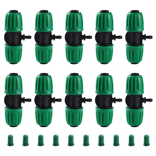 VooGenzek 10 Stücke Barbed Tee Anschluss, 3-Wege Barbed Garten Schlauch Verbinder, Barbed Bewässerung Connector für 13/16 mm bis 4/7 mm, Gartenbewässerung Wasser Divider für Garten, Rasen (Grün) von VooGenzek