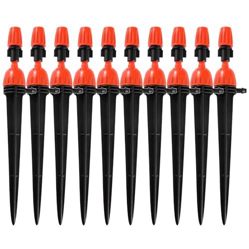 VooGenzek 10 Stücke Tropfer Einstellbar Bewässerung Dripper Set, 360 Grad Verstellbar Tropfbewässerungssystem, Verstellbare Tropfstrahler Wasserbewässerungstropfer, für 4/7mm Rohr von VooGenzek