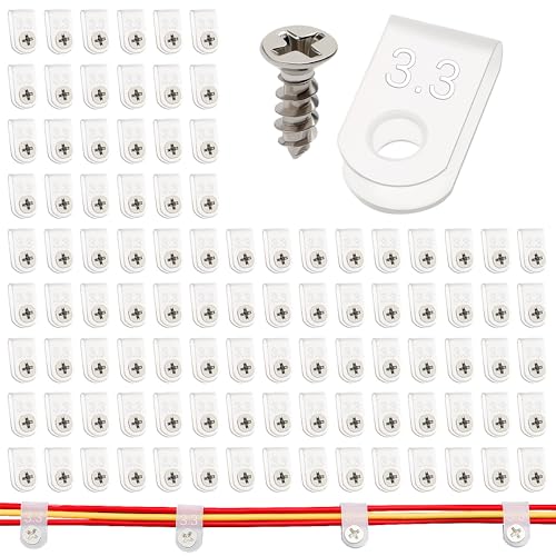 VooGenzek 100 Stück 3.3mm (1/8 Zoll) Nylon U-Type Kabelhalter, Cable Clip Drahtklemme mit 100 Stück Schrauben, für Drahtmanagement (Weiß) von VooGenzek