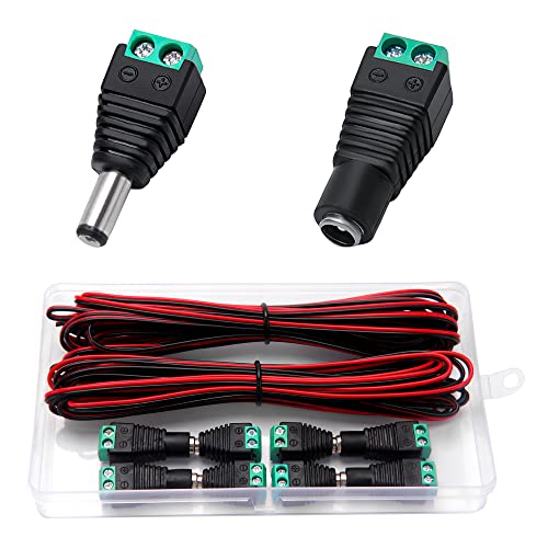 VooGenzek 10m 22AWG Elektrischer Draht Kabel, mit 10 DC Stecker Buchse, Elektrischer Draht 2-adriges Schwarzes Rotes Kabel, Litzen Verzinnter Kupferdraht, für Einfarbige LED Streifen von VooGenzek