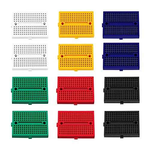 VooGenzek 12 Stück 170 Tie Points Mini Breadboard Kit, SYB-170 Solderless Prototype Kit, für Arduino und Raspberry PI Projekte (6 Farben mit doppelseitigem Klebeband) von VooGenzek