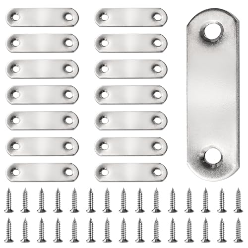 VooGenzek 15 Stücke 56x16x2 mm Flache Gerade Eckstreben, Edelstahl Flache Ecke Bracket, Flat Mending Verbindungsplatten, Flache Platte Gerade Klammern, mit 30 Schrauben, für Holz Möbel von VooGenzek