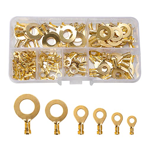 VooGenzek 150 Stück Messing Ring Kabelschuhe Kit, Terminals aus Kupfer Nicht Isolierte, Kabelstecker Flachstecker Ring Terminals, M3 M4 M5 M6 M8 M10 von VooGenzek