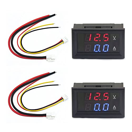 VooGenzek 2 Stück 0.28" LED Voltmeter Amperemeter, Roter und Blauer Detektor Spannung Strommesser Panel Ampere Voltmeter, DC 0-100V 10A für 12V / 24V Multimeter Amperemeter Volt Amperemeter Panel von VooGenzek