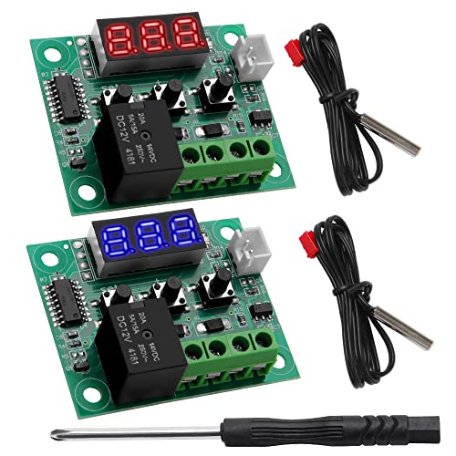 VooGenzek 2 Stück W1209 Temperaturregler-Modu, 12V DC Micro Digital Thermostat -50-110°C Electronic Temperature Temp Control Module Switch, mit NTC-Sensorsonde (Rot & Blau) von VooGenzek