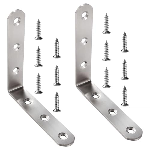 VooGenzek 2 Stücke 100x100x20x3 mm L-Form Eckstreben Klammer, L Winkel Edelstahl Winkelverbinder, 90 Grad L-förmige Winkelhalterungen, mit 12 Stücke Schrauben, für Holzregal Möbel Regal von VooGenzek