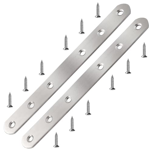 VooGenzek 2 Stücke 195x20x3 mm Flache Gerade Eckstreben, Edelstahl Flache Ecke Bracket, Flat Mending Verbindungsplatten, Flache Platte Gerade Klammern, mit 12 Schrauben, für Holz Möbel von VooGenzek
