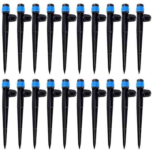 VooGenzek 20 Stücke 360 Grad Einstellbare Bewässerung Sprinkler for 4/7mm Schlauch, Garten Bewässerung Tropfer mit Barb Verbinder & Micro Drip Rohrhalter, für Gewächshaus, Topfpflanzen, Blau von VooGenzek