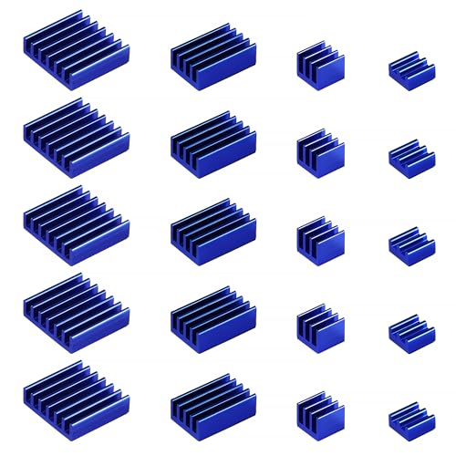 VooGenzek 20 Stücke Kühlrippen Aluminium Set Raspberry Pi 4, Raspberry Pi Aluminium Kühlkörper with Heat Conducting Tape, zum Kühlen von Raspberry Pi, Blau von VooGenzek