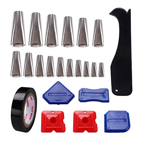 VooGenzek 16 Stücke Caulking Dichtmittel Finishing Tool Kit, Applikator Abdichten Düsen mit Edelstahl Dichtungsdüse 16 Größen, Schaber und Klebeband, für Küche, Badezimmer, Fenster, Waschbecken von VooGenzek