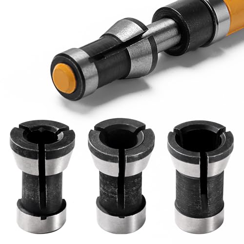 VooGenzek 3 Stücke 6mm / 6.35mm / 8mm Geradschleifer Ersatzspannzange, Oberfräsen-Spannzangenfutter, Spannzangen Adapter, für Holzbearbeitung, Gravur, Trimmmaschine, Werkzeug von VooGenzek
