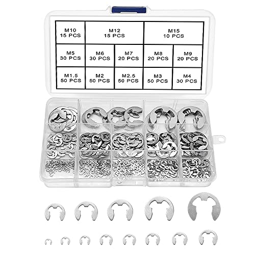 VooGenzek 390 Stück E-Clip Sicherungsringe Set, Sicherungsring Sicherungsscheiben Edelstahl E-clip Set, Externer Sicherungsring, 13 Größen M1.5/2/2.5/3/4/5/6/7/8/9/10/12/15 mit Kunststoffbox VooGenzek 390 Stück E-Clip Sicherungsringe Set, Sicherungsring Sicherungsscheiben Edelstahl E-clip Set, Externer Sicherungsring, 13 Größen M1.5/2/2.5/3/4/5/6/7/8/9/10/12/15 mit Kunststoffbox von VooGenzek