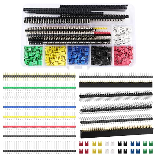 VooGenzek 395 Stücke Farbiges Pin Header Kit, Platine Stiftleiste Männlich und Weiblich, 2.54mm Kurzschluss Jumper Kappen, PCB Board Pin Header Steckerleiste, Jumper Kappen 2.54mm von VooGenzek