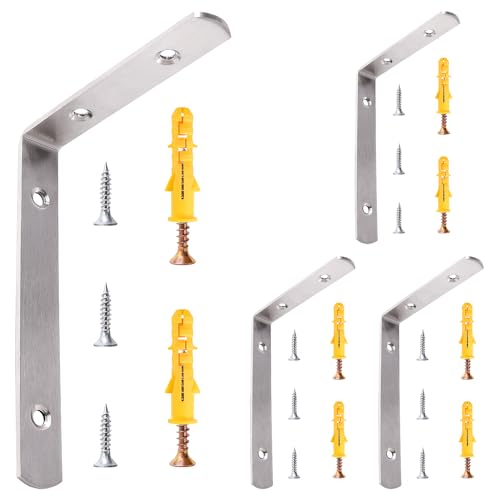 VooGenzek 4 Stücke 110x150x20x3 mm Schwerlast L-Form Eckstreben Klammer, L Winkel Edelstahl Winkelverbinder, 90 Grad Regalhalterung, mit Schrauben, für Regalbefestigung Wandwinkel von VooGenzek
