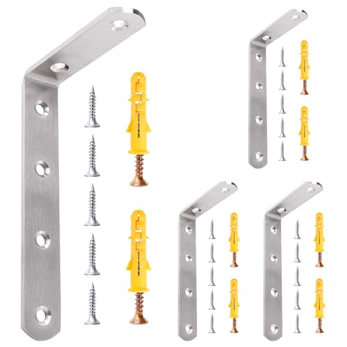 VooGenzek 4 Stücke 75x125x20x3 mm Schwerlast L-Form Eckstreben Klammer, L Winkel Edelstahl Winkelverbinder, 90 Grad Regalhalterung, mit Schrauben, für Regalbefestigung Wandwinkel von VooGenzek