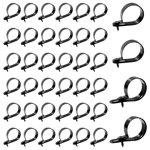 VooGenzek 40 Stücke 30mm (6/5 Zoll) Nylon R-Type Kabelhalter, Cable Clip Drahtklemme mit 40 Stück Schrauben, für Drahtmanagement (Schwarz) von VooGenzek