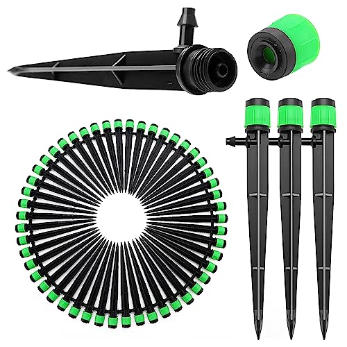 VooGenzek 50 Stücke 360 Grad Einstellbare Bewässerung Sprinkler, Garten Bewässerung Tropfer mit Barb Verbinder & Micro Drip Rohrhalter for 4/7mm Schlauch, für Gewächshaus, Topfpflanzen, Grün von VooGenzek