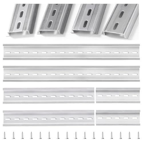 VooGenzek 6 Stücke 3 Typen Aluminium DIN Schiene, Montageschiene DIN-Hutschiene Tragschiene, mit 16 Stücke Schrauben, für DIN-Schienenklemmenserie und Schütz, 100/200 / 300mm von VooGenzek