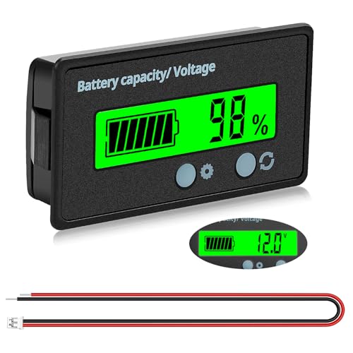 VooGenzek Batteriekapazitäts Voltmeter Monitor, Universelle Blei-Säure-Lithium Batterie-Status-Anzeige Tester Voltmeter Monitor, LCD-Display, DC 12V 24V 36V 48V 60V 72V Batteriemessgerät (Grün Licht) von VooGenzek