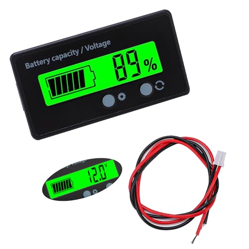 VooGenzek Batteriekapazitäts-Voltmeter-Monitor, Universelle Blei-Säure-Lithium Batterie-Status-Anzeige Tester Voltmeter Monitor, LCD-Display, DC 12V 24V 36V 48V Batteriemessgerät (Grün Licht) von VooGenzek