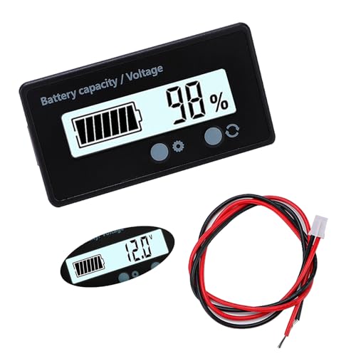 VooGenzek Batteriekapazitäts-Voltmeter-Monitor, Universelle Blei-Säure-Lithium Batterie-Status-Anzeige Tester Voltmeter Monitor, LCD-Display, DC 12V 24V 36V 48V Batteriemessgerät (Weißes Licht) von VooGenzek