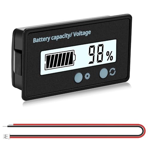 VooGenzek Batteriekapazitäts Voltmeter Monitor, Universelle Blei-Säure-Lithium Batterie-Status-Anzeige Tester Voltmeter Monitor, LCD-Display, DC 12V - 72V Batteriemessgerät (Weißes Licht) von VooGenzek