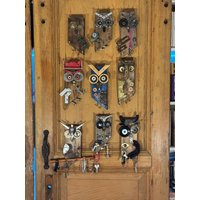 Upcycling Eule Wanddeko Schlüsselbrett, Eulen-Skulptur Aus Recycelten Materialien, Tierskulptur #e1 von VoobdesignShop