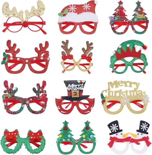 Vookkp 16 Stück Weihnachtsbrillen Merry Christmas Lustige Foto Props Weihnachtsbrille Rahmen Brille Party für Kinder Erwachsene von Vookkp
