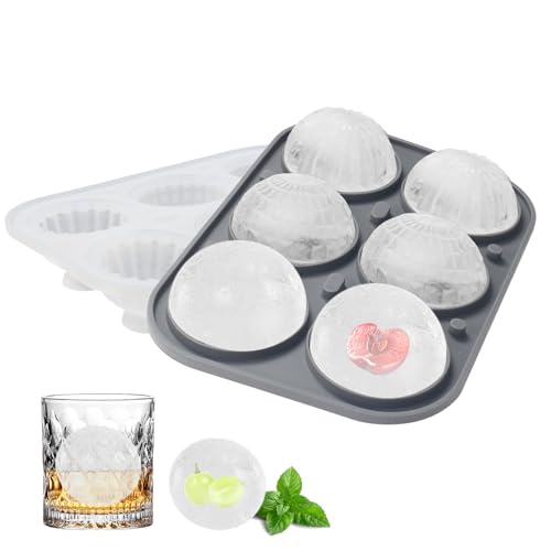 Vookkp Eiswürfelform Kugel, Große Eiswürfelform Silikon mit Deckel, XXL Ice Cube Rund Eeiswürfel Kugel 6-Fach Eiswürfelbereiter, BPA Frei Ice Cube Tray für Bier Cocktails Whisky von Vookkp
