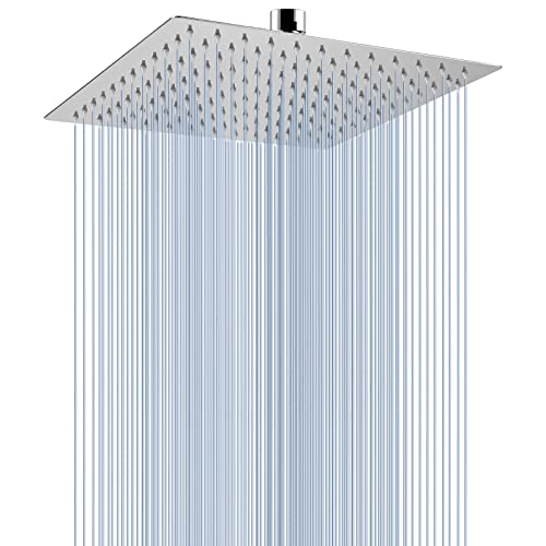 25cm Großer Regenbrause - Voolan Quadrat Hochdruck Duschkopf aus Edelstahl 304 - Komfortables Duscherlebnis auch bei Niedrigem Wasserdruck - Installierbar an der Wand oder Decke (Chrom) von Voolan